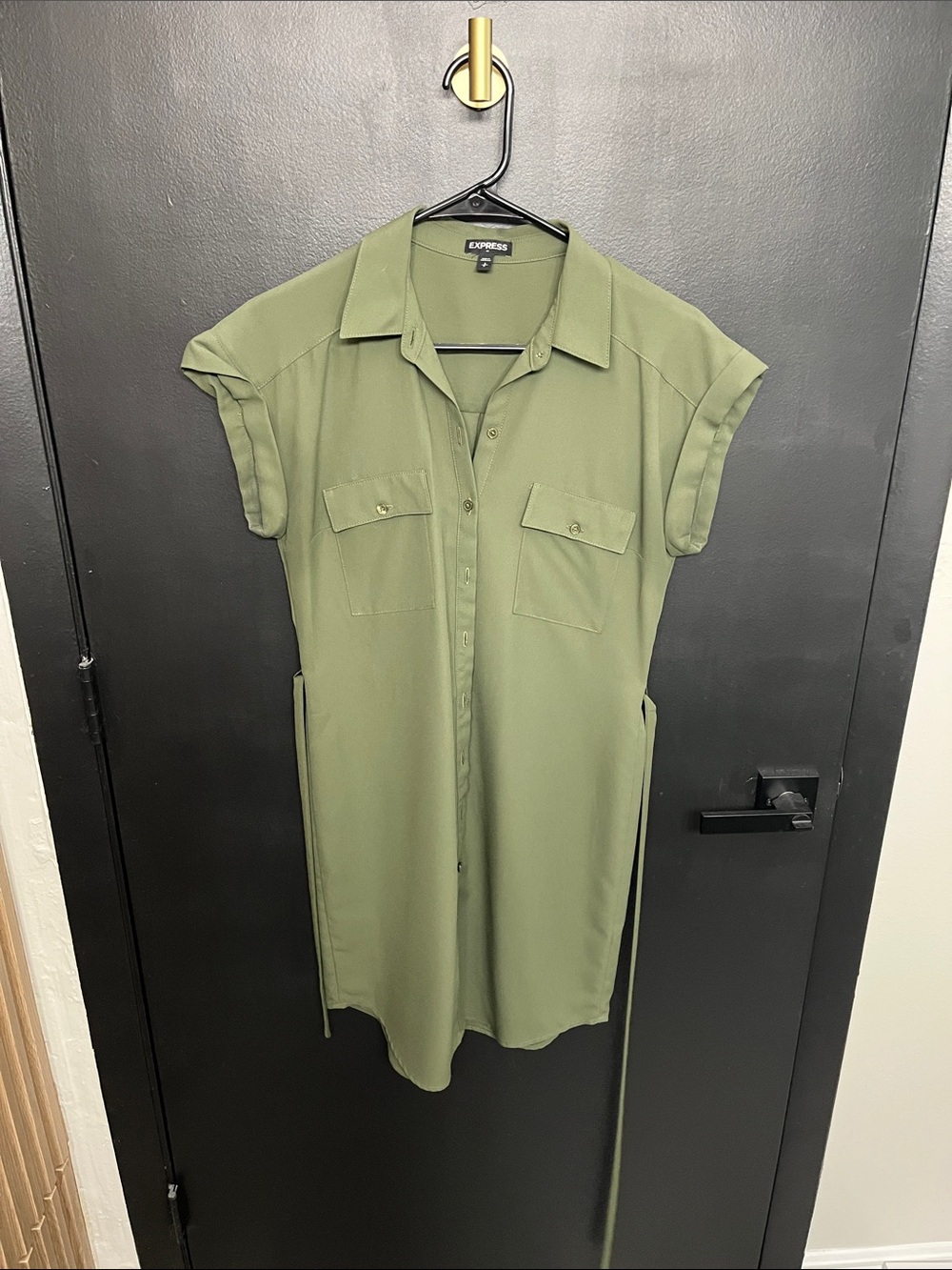 Express Olive Utility Button-Down Shirt Dress